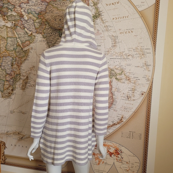 Chelsea & Theodore cotton long striped gray white hoodie sweater nautical cozy M - Picture 11 of 11